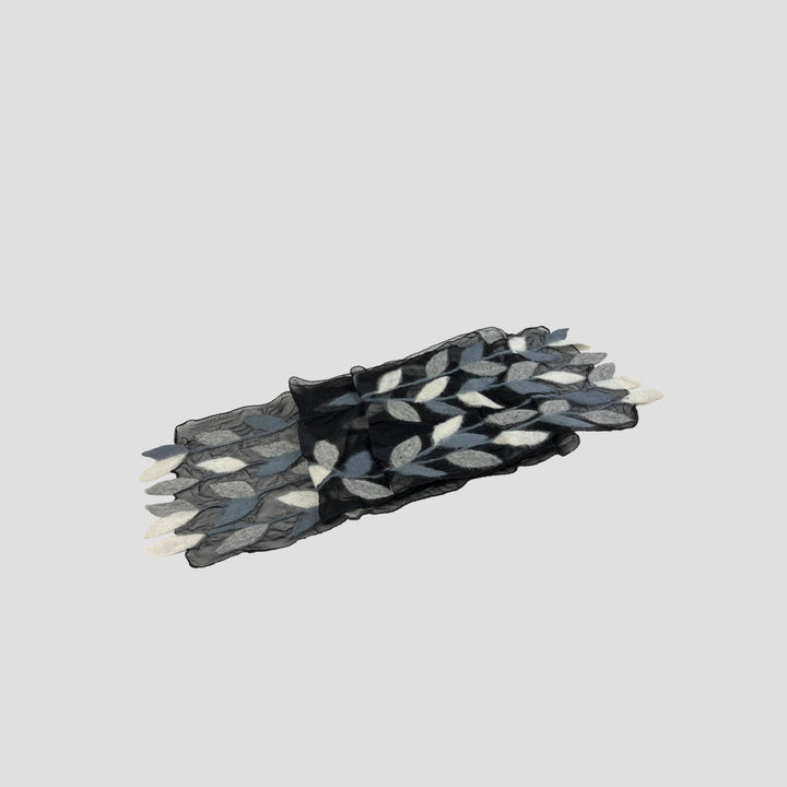 Leaf Merino Handmade Scarf: Blk-Brn