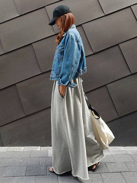 Loose Urban Gray Wide Leg Elastic Waist Pants: BLACK / M