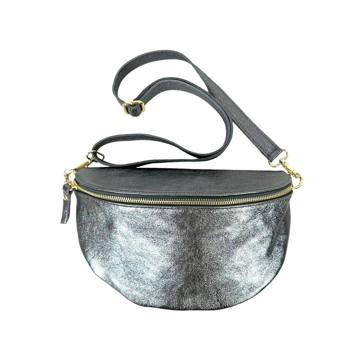 Large Metallic Italian Leather Waist Bag : Rose Gold