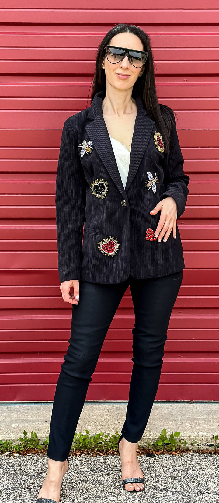 Beaded Hearts Corduroy Blazer: LARGE