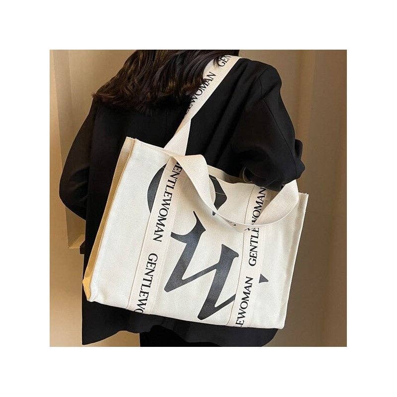 Chic Canvas Tote Bag Letter Print