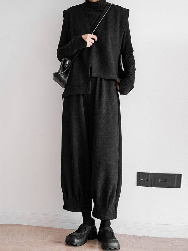 Asymmetric V-Neck Vest: BLACK / One_size