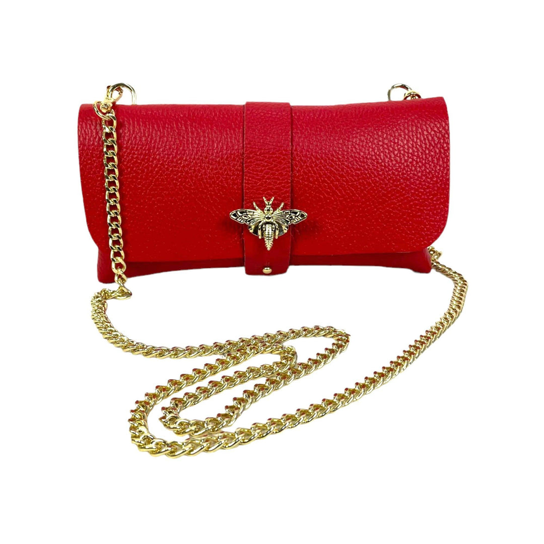 Grain Leather Bag with Dragonfly Clasp: Coral