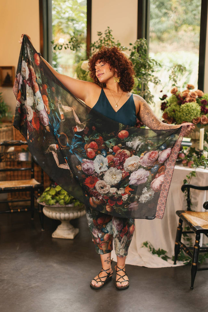 Floral Scarf with Hummingbirds Print