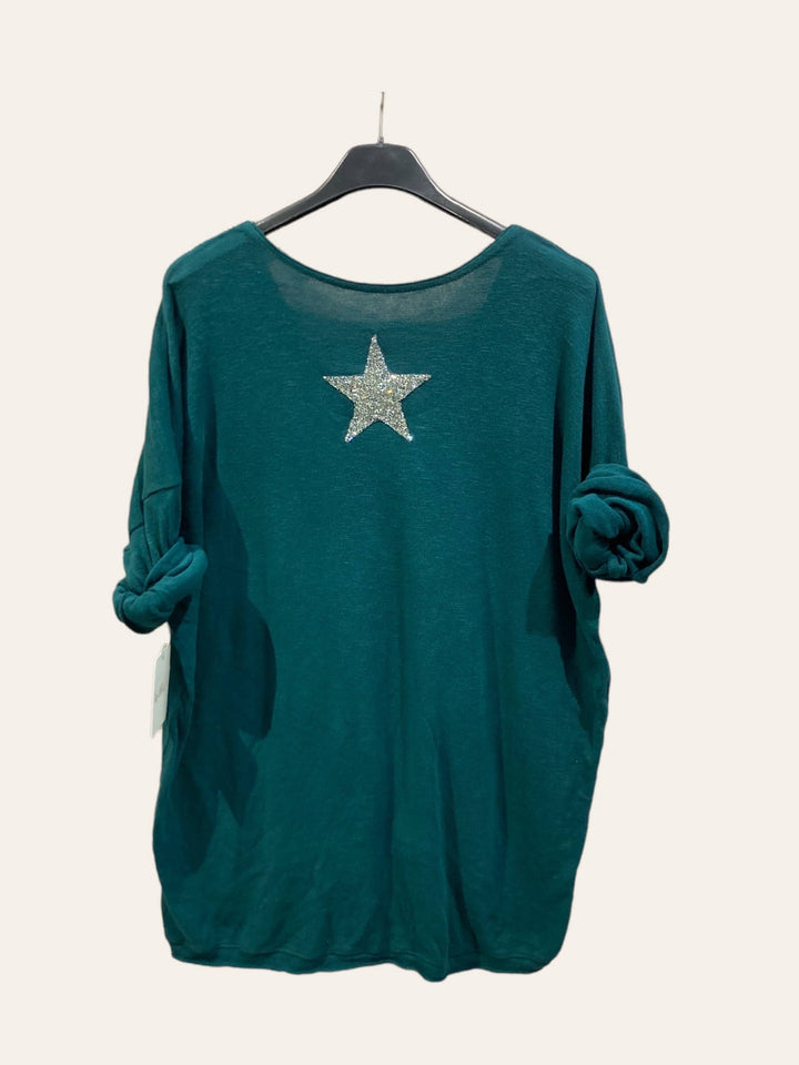Cotton top with a rhinestone star : MUSTARD