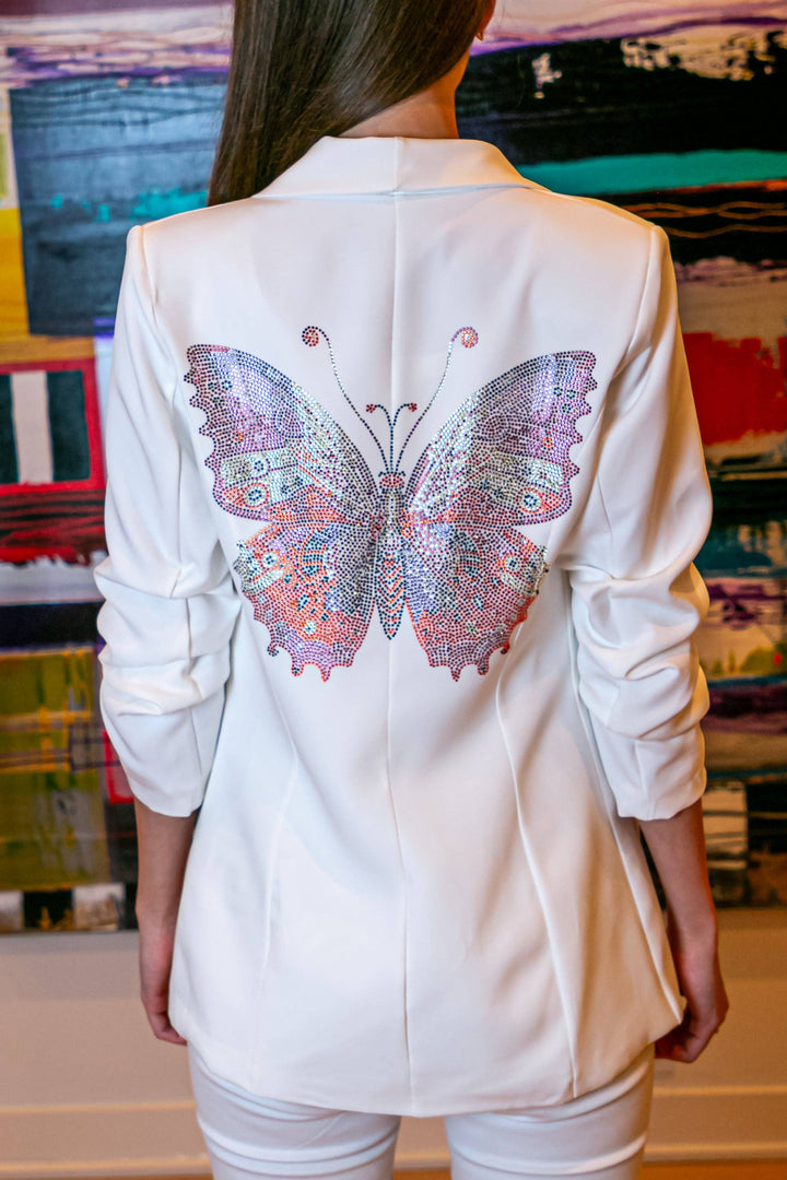 Blazer, Ruched White, Butterfly: Small