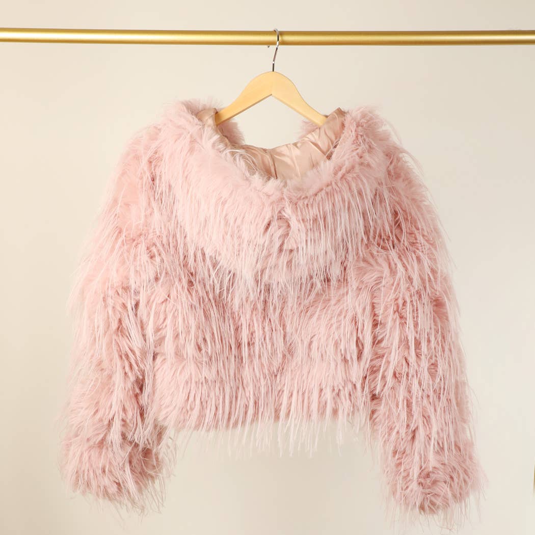 Faux Fur Zip Jacket: Beige / L/XL