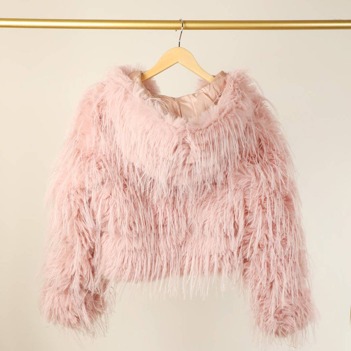 Faux Fur  ZIP JKT: Taupe / S/M