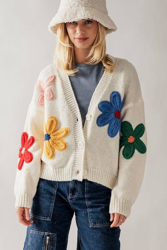 FLOWER RIB KNIT CARDI