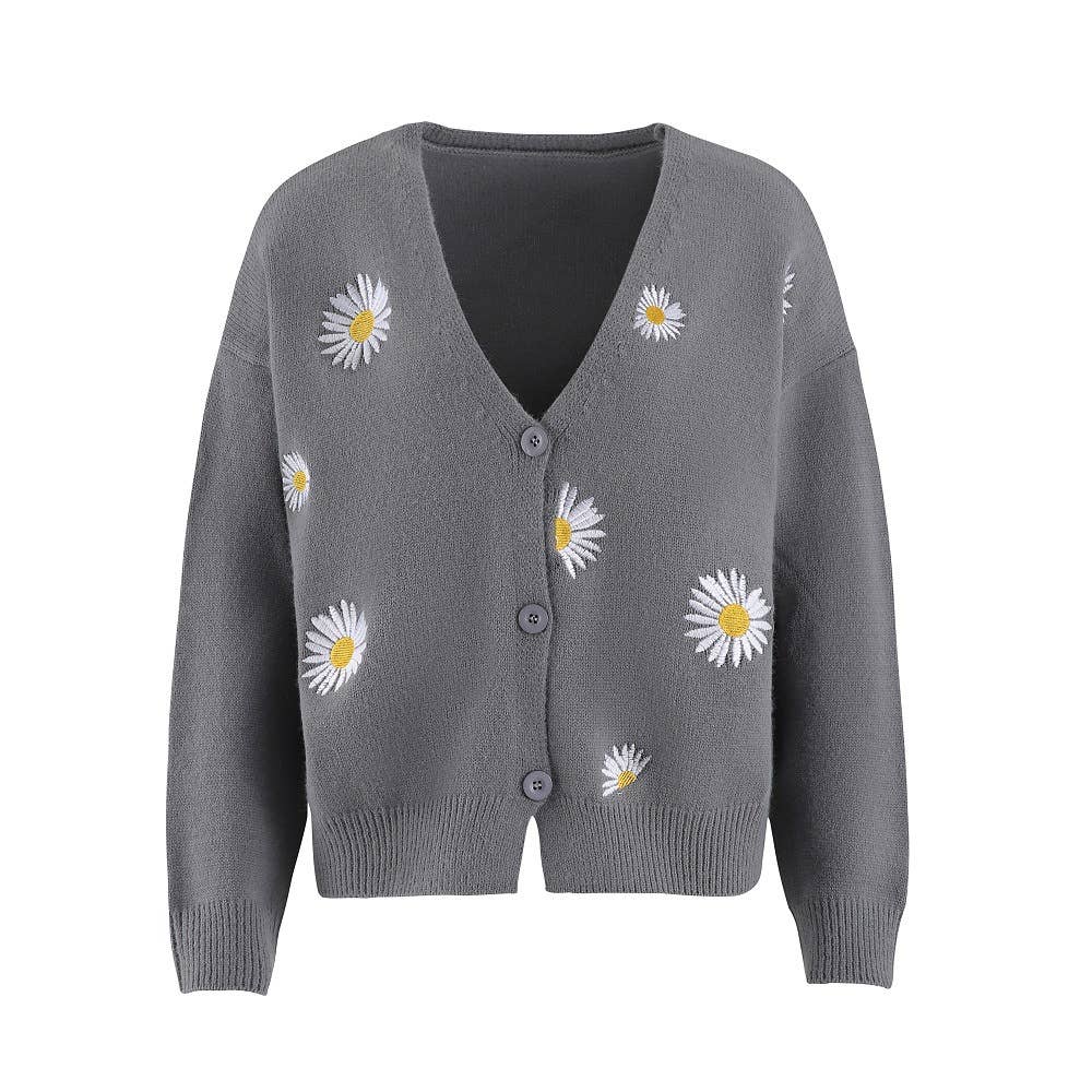 Daisy V-neck Cardigans: Orange / M