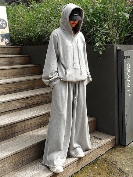Urban Gray Wide Leg Elastic Waist Pants: BLACK / XL