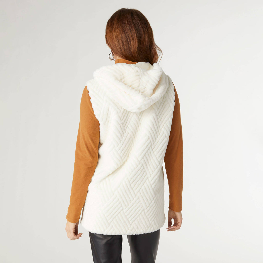 Lyric Faux Fur Hooded Vest: Off White / S/M