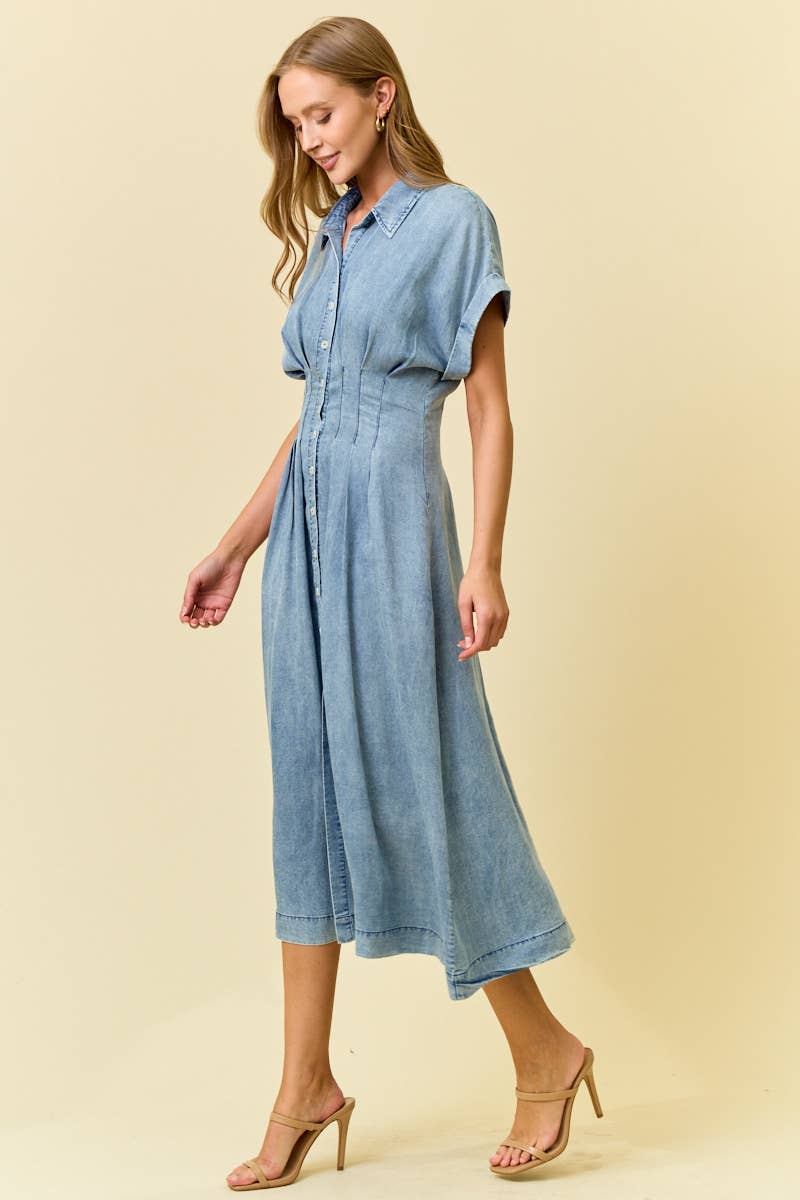 DENIM DIFING PLEAT DRESS/S