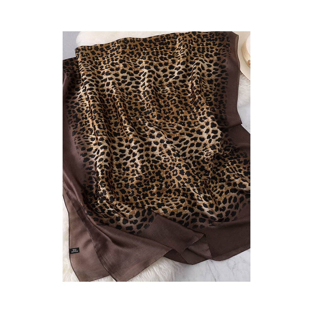 Sheer Trend - Stylish Leopard Gradient Silk Scarf: KHAKI / FREE SIZE