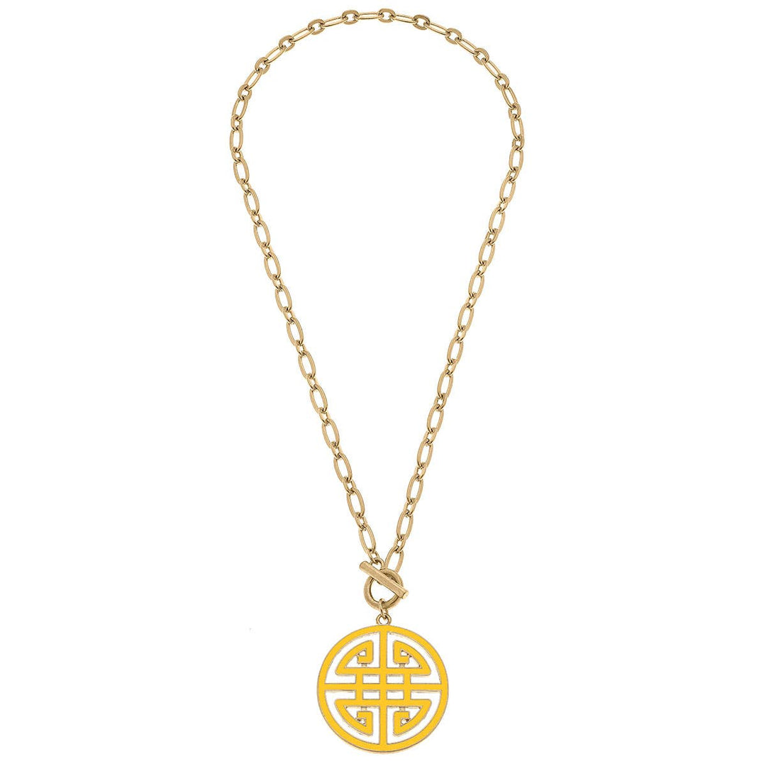Tara Game Day Greek Keys Enamel Pendant Necklace: Orange