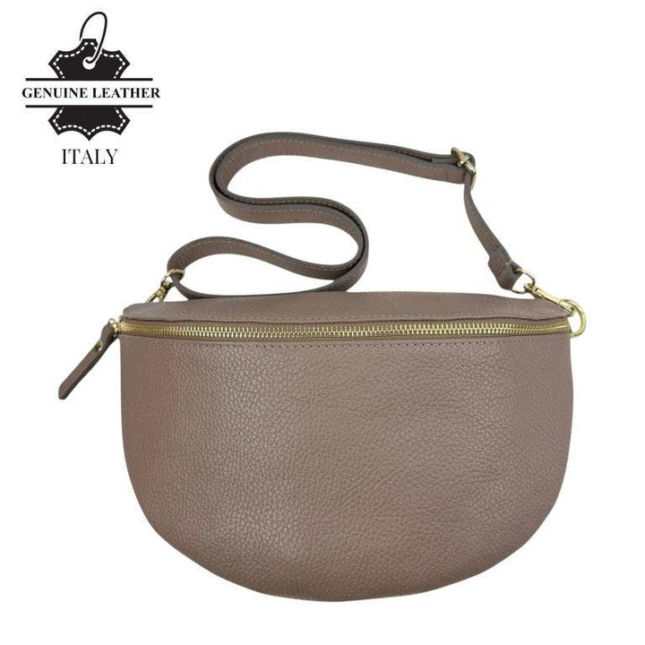 Large Italian Leather Waist Bag: Orange