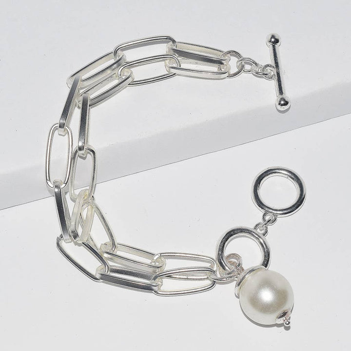 Cable Chain Bracelet with Pearl Charm: Gold