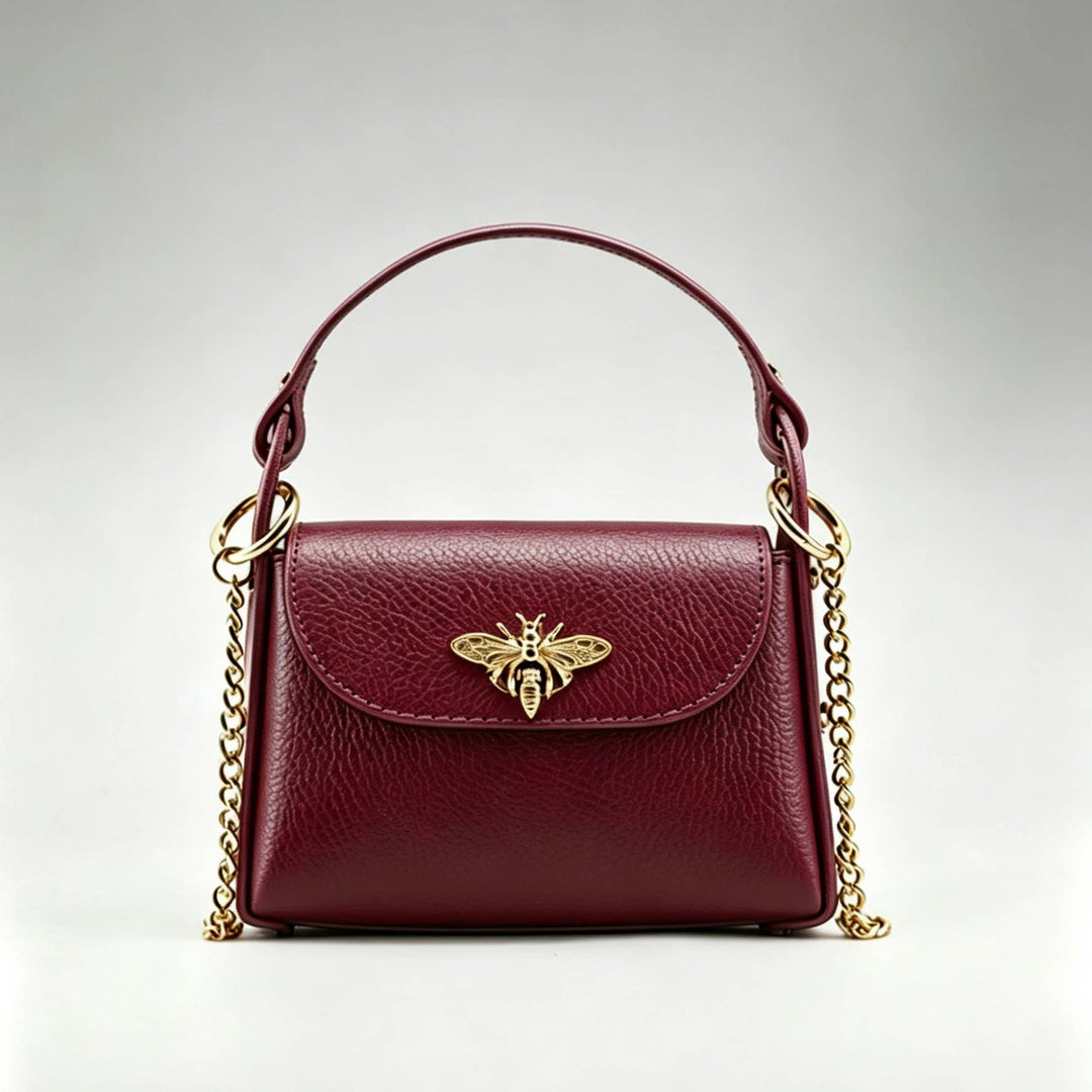 Mini Leather Bag Bee Clasp: Marrone
