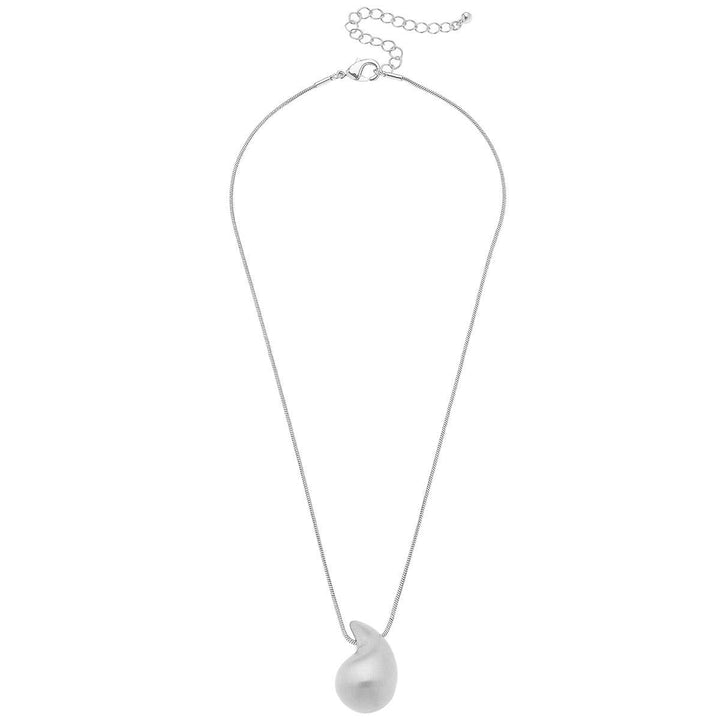 Icon Puffed Teardrop Necklace: Satin Silver