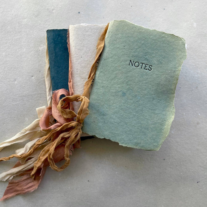 Notes - Oak green paper with camel ribbon