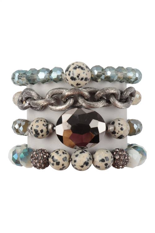 4 LAYERED STACKABLE CHAIN GLASS BEAD STRETCH: Nude