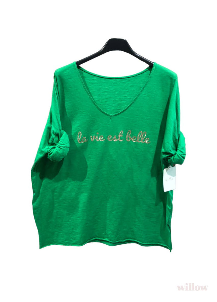 “Life is beautiful” cotton t-shirt: Lilac