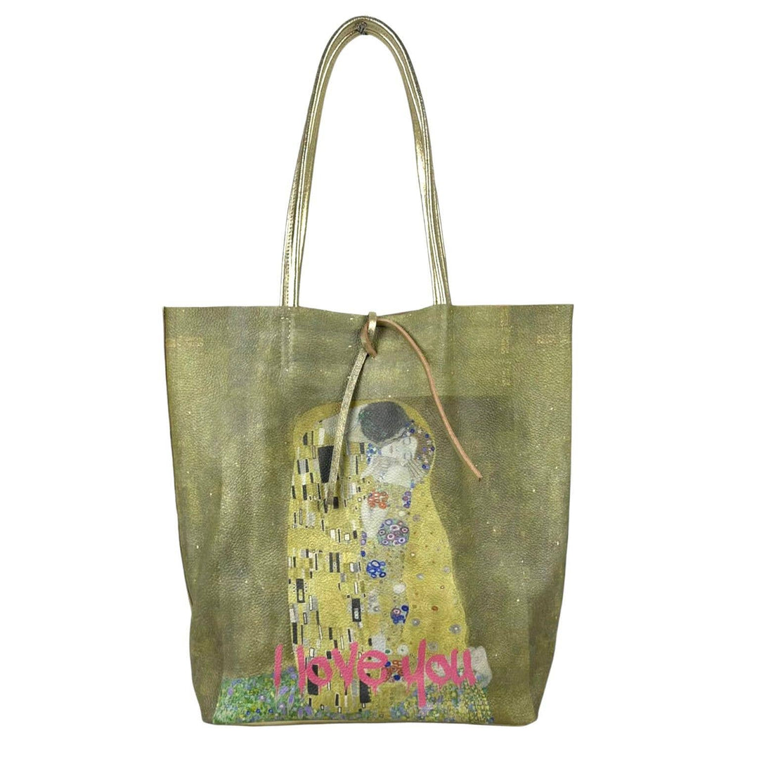 Leather Shopper Bag with Frida Kahlo: Blue