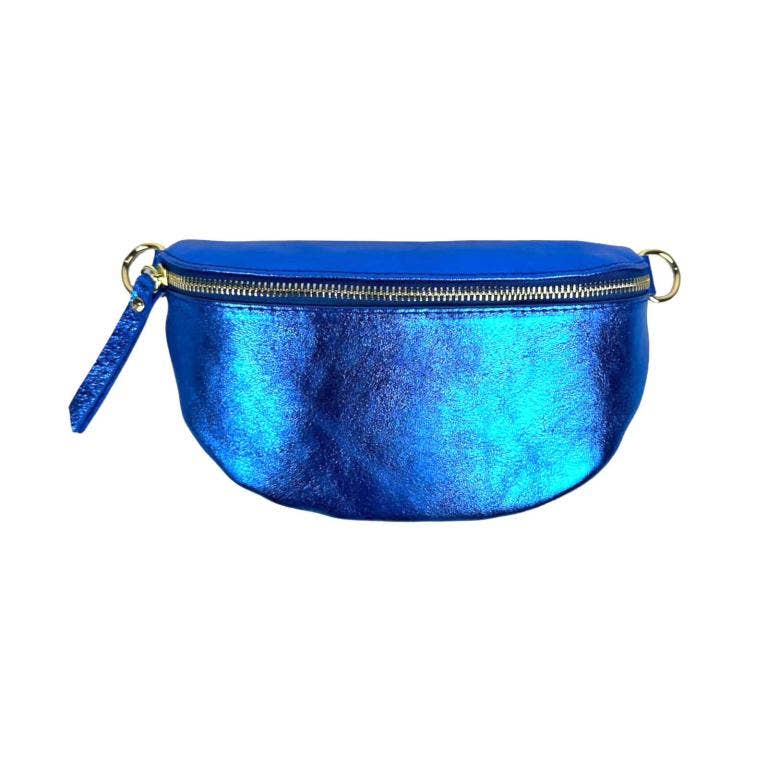 Metallic Leather Waist Bag: Black