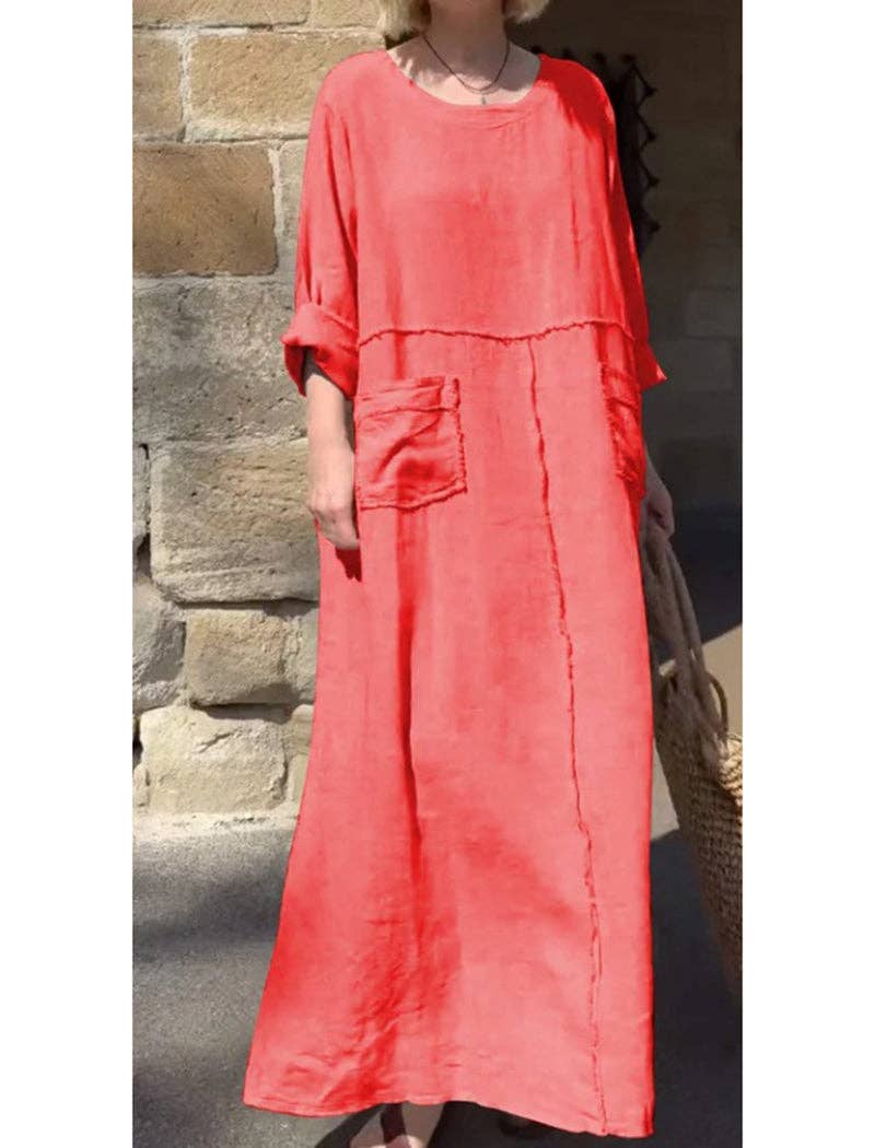 Pocket Maxi Dress: BLUE / M