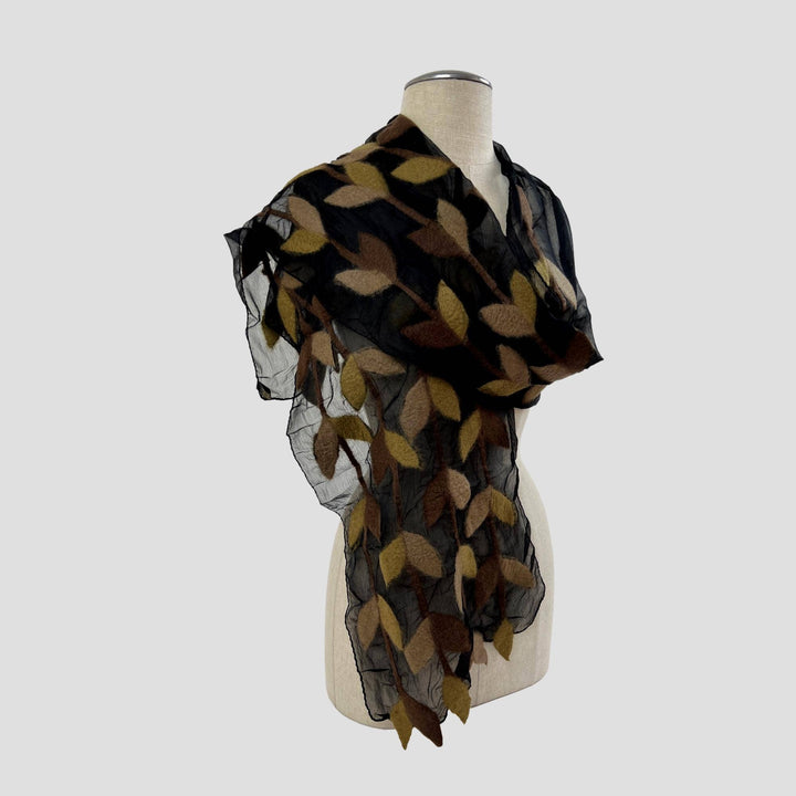 Leaf Merino Wool Handmade Felt Scarf: Blue-Green