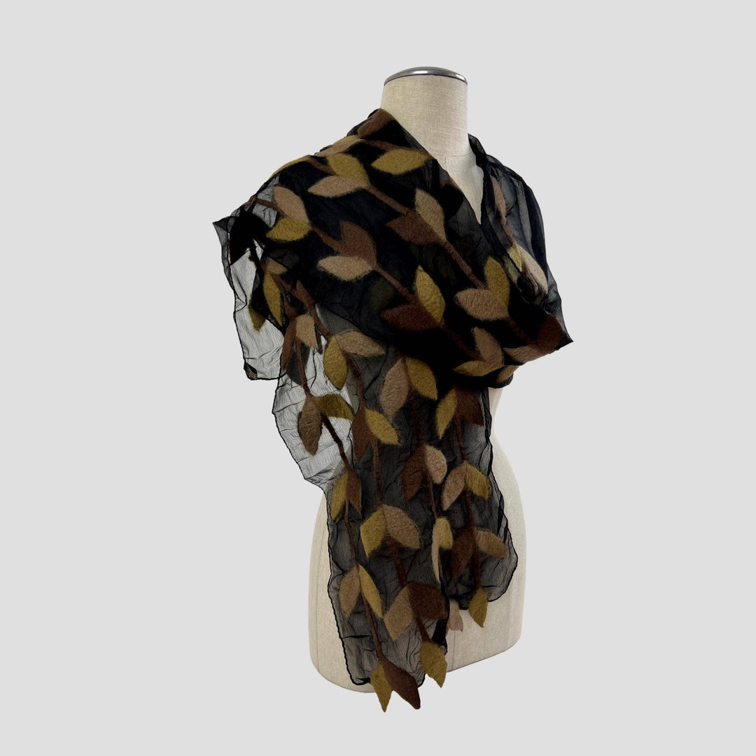 Leaf Merino Wool Handmade Felt Scarf: Camel-Brown