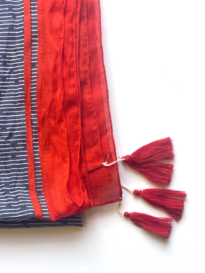 Tassel Cotton Scarf Navy
