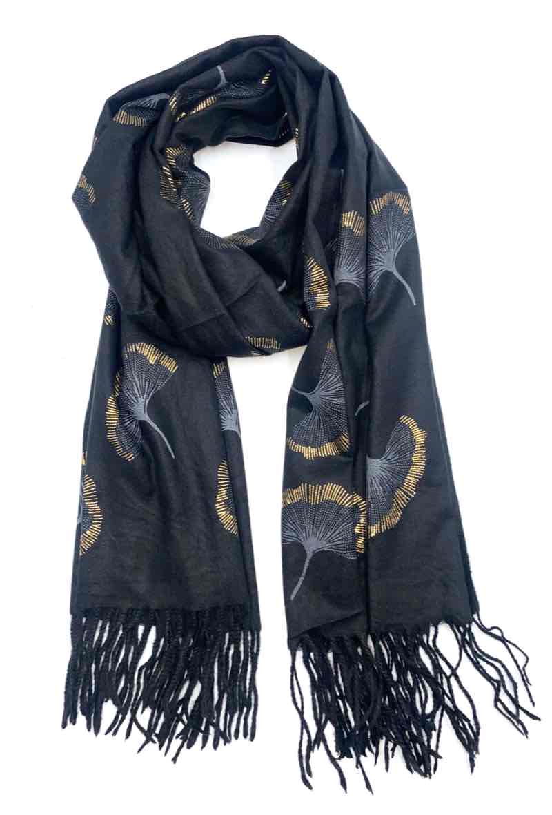 Gingko Leaf Pattern Soft Scarf: Ruddy