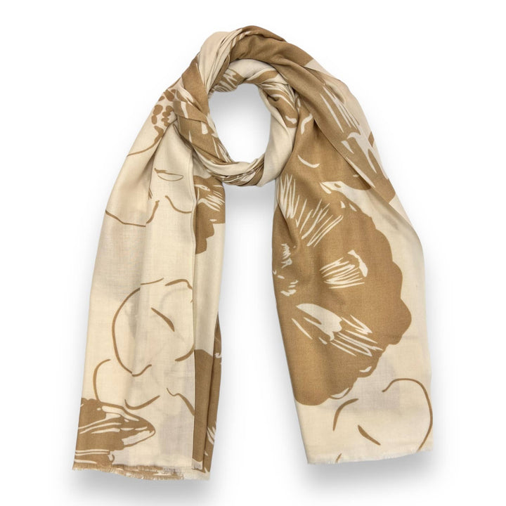 Flower sketch scarf: Cream - Black