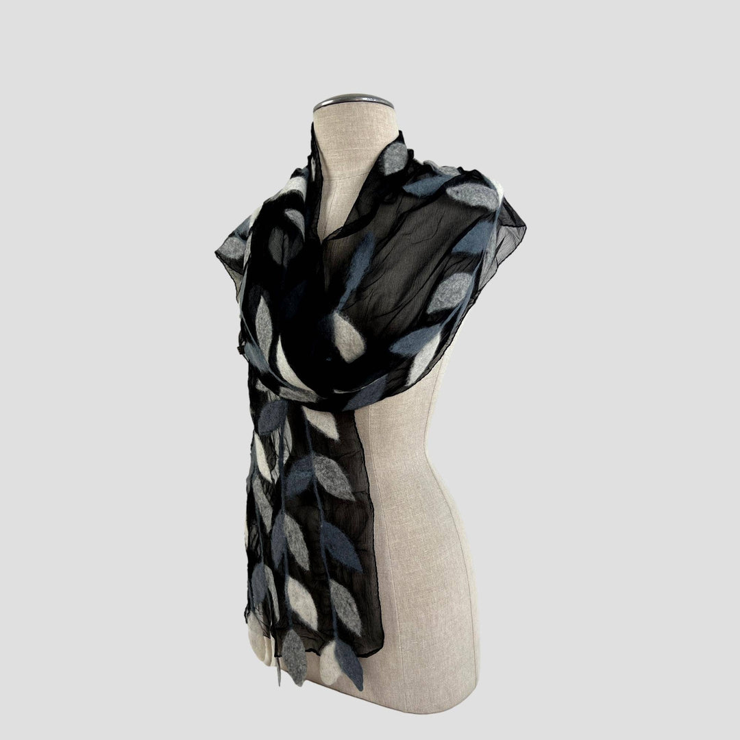 Leaf Merino Wool Handmade Felt Scarf: Blue-Green