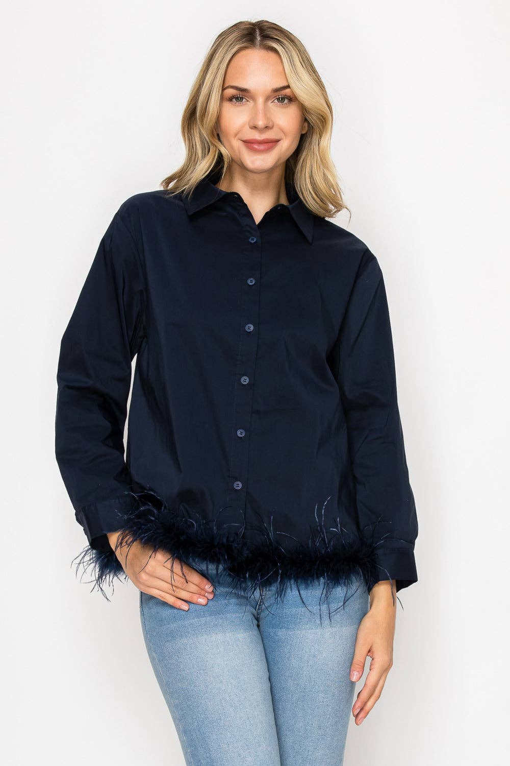 Feathered Top: Navy / M