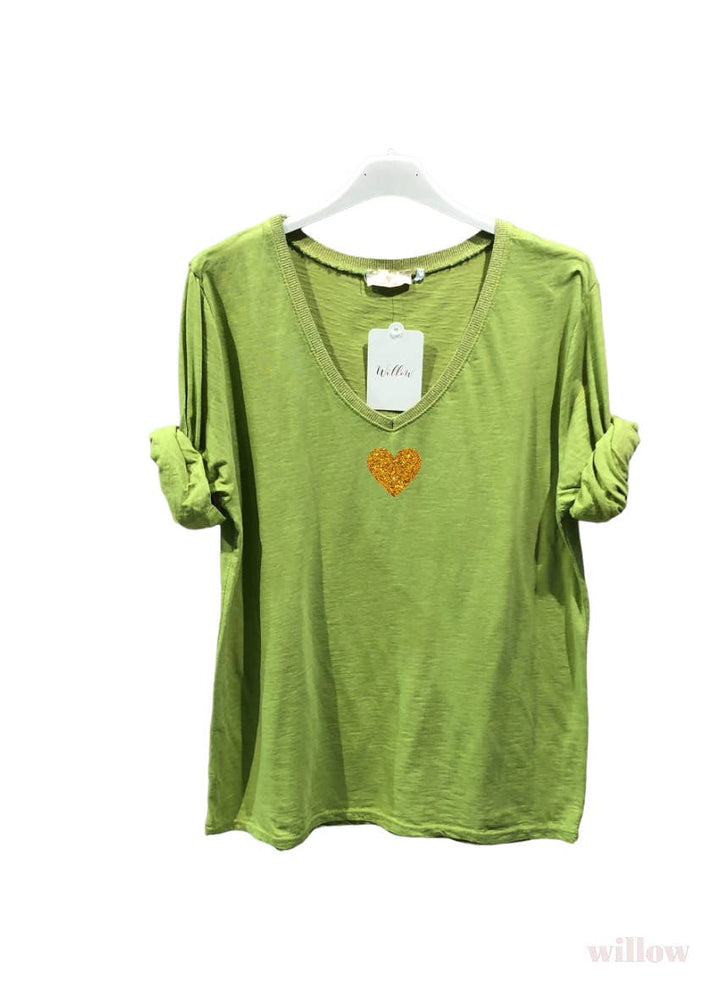 Gold heart long sleeve lurex collar top: Jeans