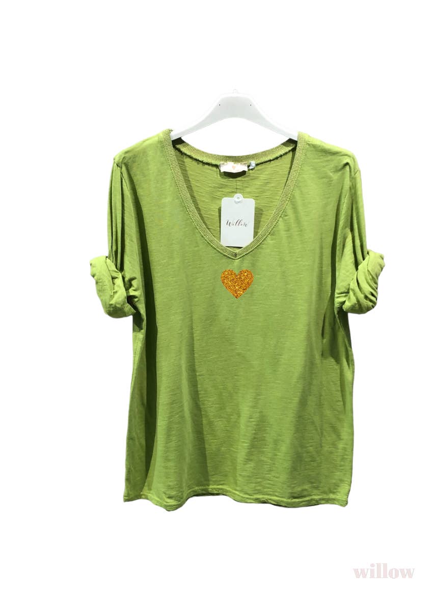 Gold heart long sleeve lurex collar top: Beige