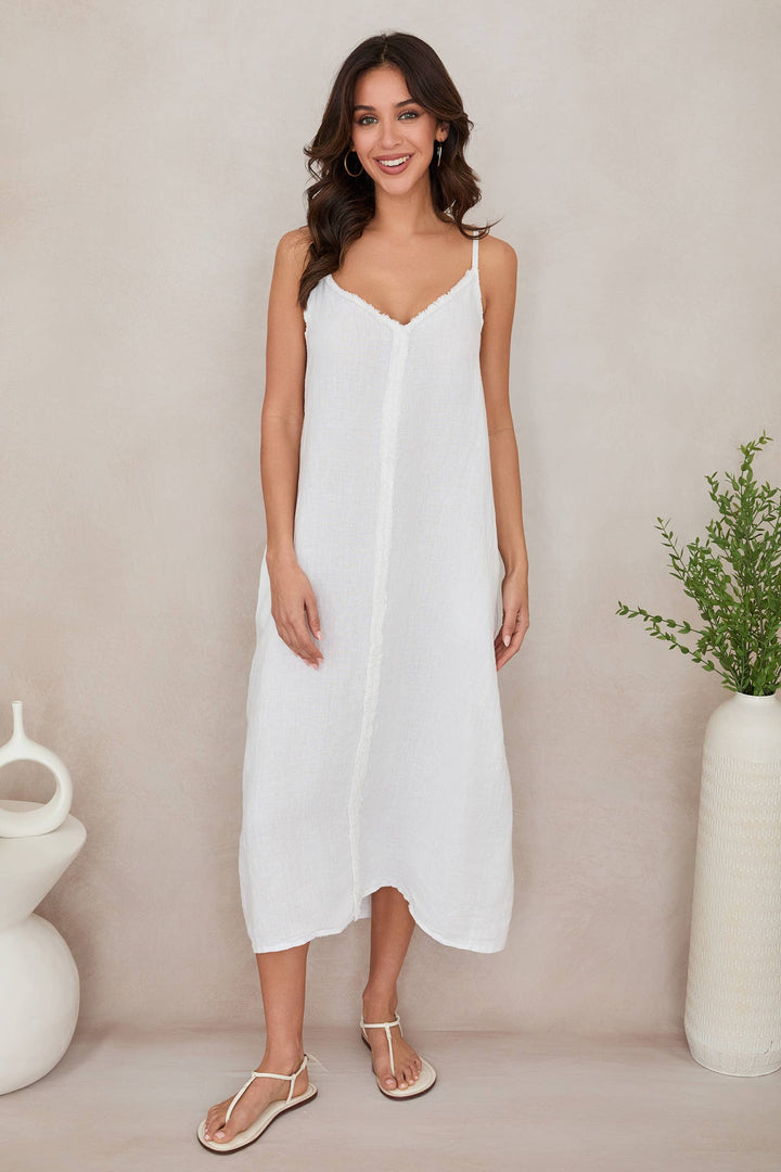 RAW EDGE MAXI DRESS: White / S