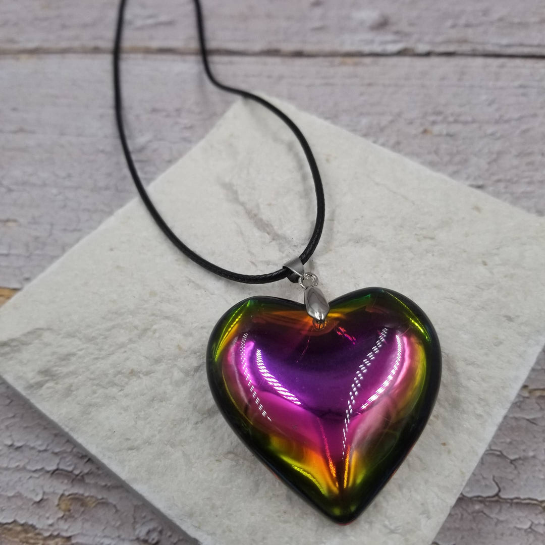 Large Glass Heart Necklace: Transparent