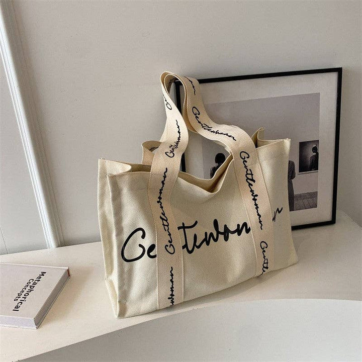 Chic Canvas Tote Bag Letter Print