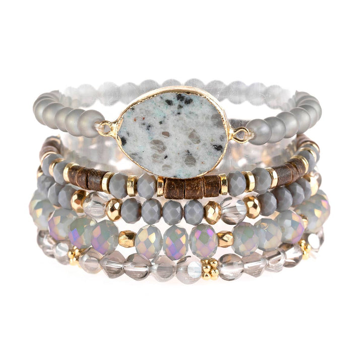 NATURAL STONE CHARM MIXED BRACELETS: BLACK