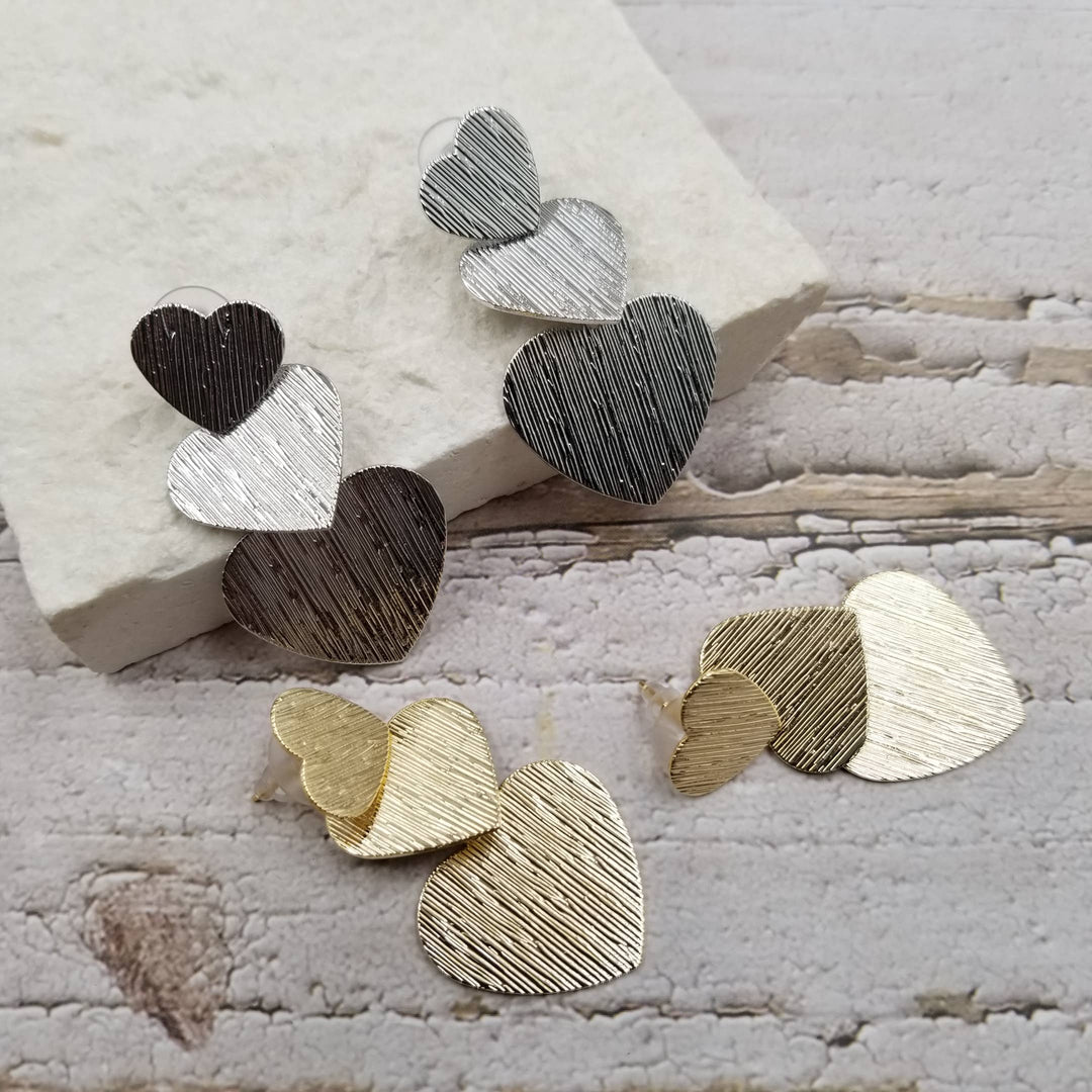 Stacked Heart Earrings | Gold & Silver