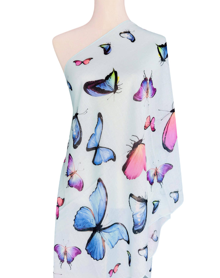 Multicolor Butterfly Scarf: White