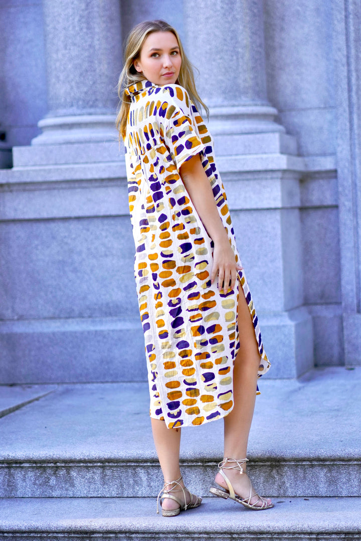 Zoey Geo Dress: White Gold / XL