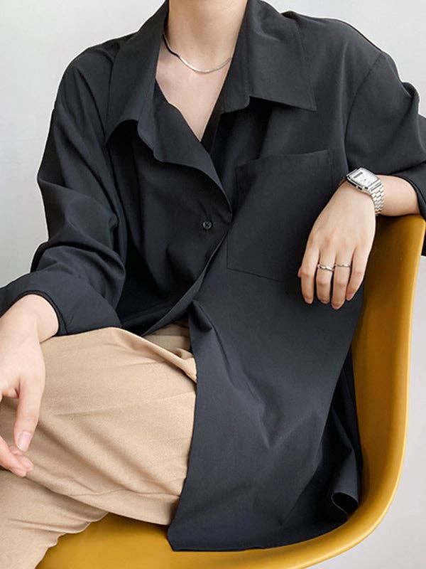 Buttoned Back Blouses: BLACK / L