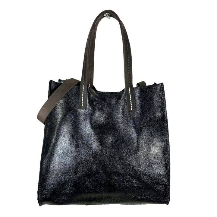 Shiny Leather Shopper Bag: Bronze