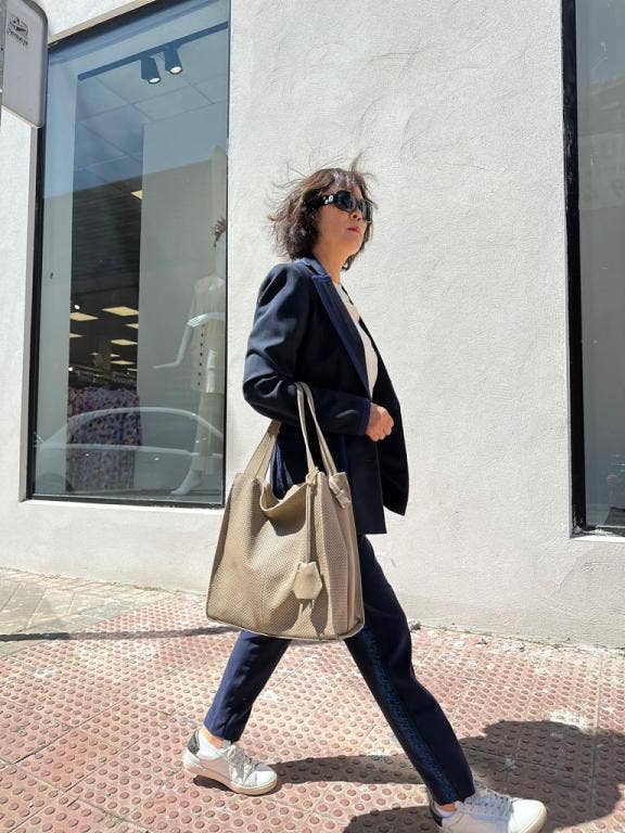 Leather Shopper Bag: Khaki