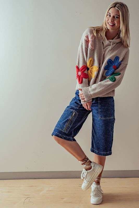 FLOWER RIB KNIT CARDI