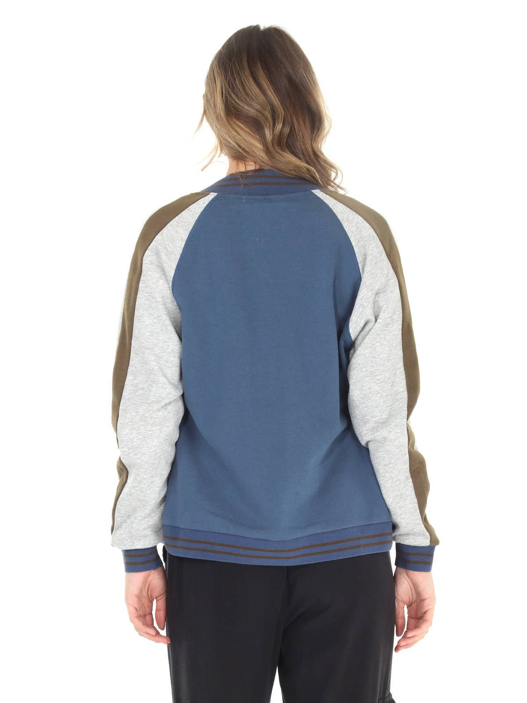4512-MAJ  French Terry Baseball Jacket: Steel Blue/ L